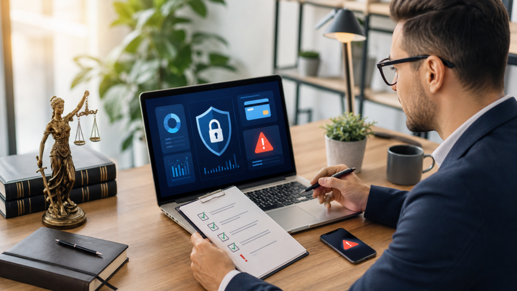 Gestor de tráfego analisando alerta de segurança e cobranças suspeitas em conta de anúncios